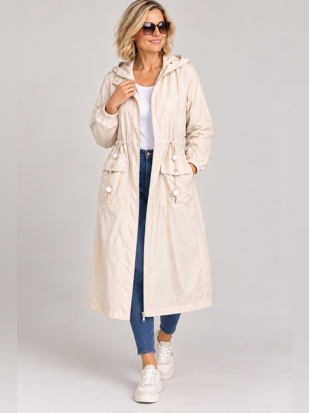 WASABI women’s Light Cream Hooded Trench Coat - SIZE 16-18